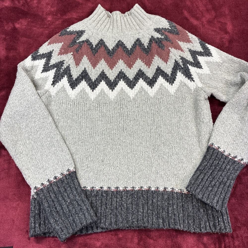Aspen Sweater Womens L Grey Fair Isle Mock Turtleneck Alpine Very Soft Knit